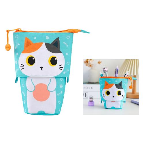 i-total Astuccio estensibile Pop up h. 12,5-19 cm ORANGE CAT Azzurro e Bianco XL3024