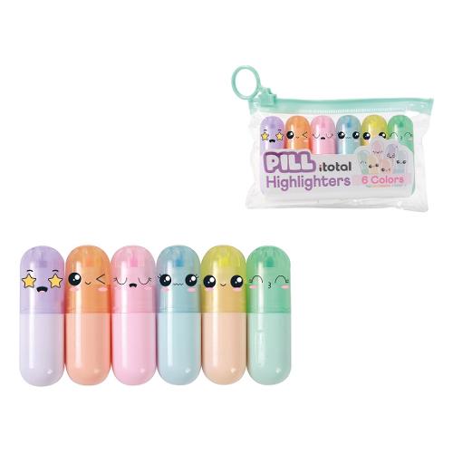 i-total Set evidenziatori 6 pz mini Faccine con astuccio punta scalpello MACARON Colori pastel assortiti XL2306E