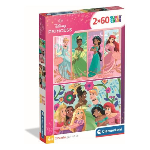 Clementoni Puzzle 2x60 pz Super Color 4a+ (27x18,5cm) DISNEY PRINCESS 24824