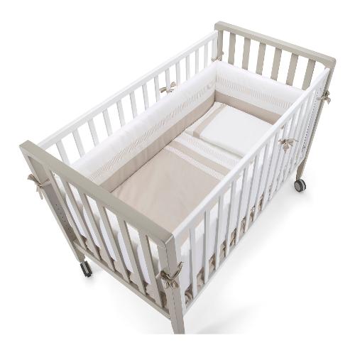 Pali Set lettino infanzia evolutivo trasformabile tessile Rigato WIN Bianco e Tortora 0127WINTW