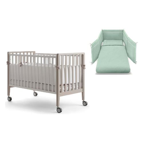 Pali Set lettino infanzia evolutivo trasformabile tessile Menta WIN Bianco e Tortora 0127WINTV