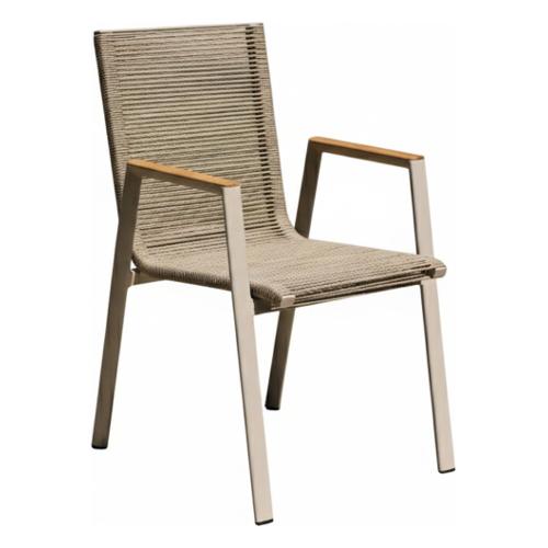 Amicasa Sedia con braccioli alluminio, corda GUADALUPE Art 3 Khaki e Champagne 2509 002