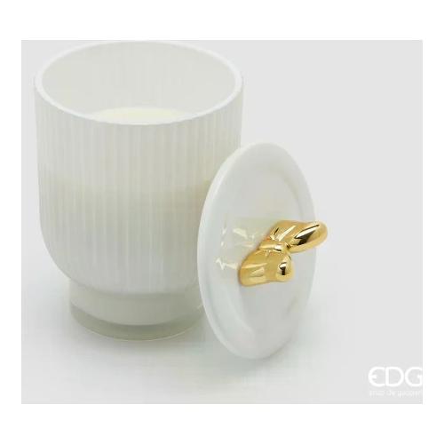 Edg Candela profumata Frangipani (10x15cm) con tappo fiocco JOLIE Bianco 6100273AFGP