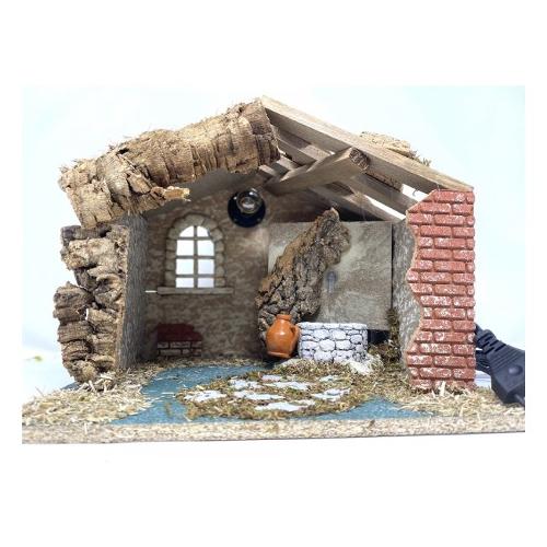 Euromarchi Capanna con luci (31x25x25cm) Legno, Sughero, Muschio 07011 VFL