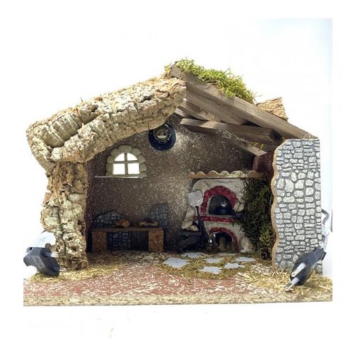 Euromarchi Capanna con luci (31x25x25cm) Legno, Sughero, Muschio 07012 VFL