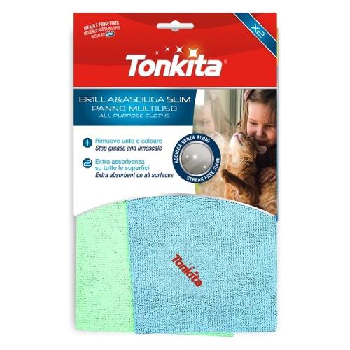 Tonkita Set panni Microfibra 2 pz (29x29cm) Brilla&Asciuga slim Verde e Azzurro TK28662