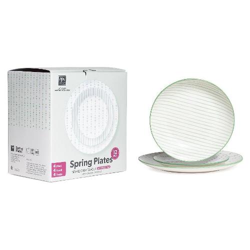 Mercury Servizio piatti Porcellana 12 pz SPRING Bianco e Verde 33409