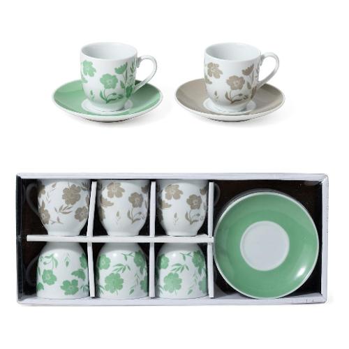 Mercury Set tazzine caffè con piatto 6 pz (80ml) Fiori Assortito 32235