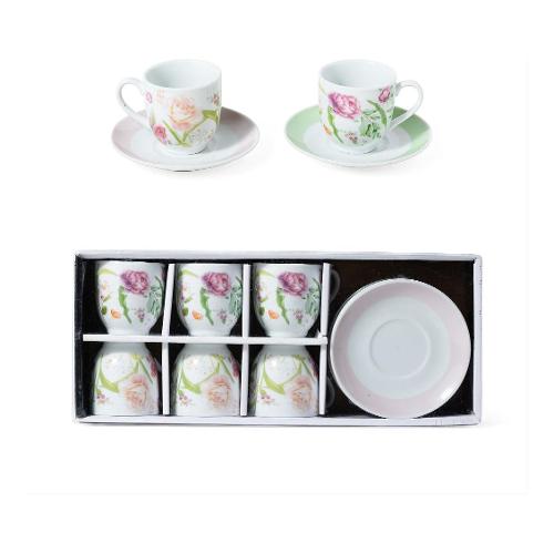 Mercury Set tazzine caffè con piatto 6 pz (80ml) Fiori Assortito 32211