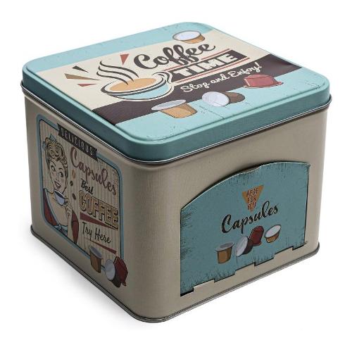 Mercury Barattolo latta (15x15x12cm) portacapsule caffè Beige e Azzurro 10988