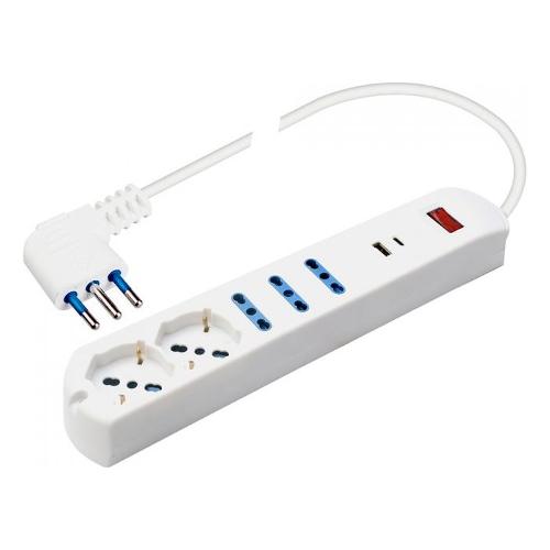 Poly Pool Multipresa tavolo 5P con interruttore e 2P USB 10/16A Bianco PP2535