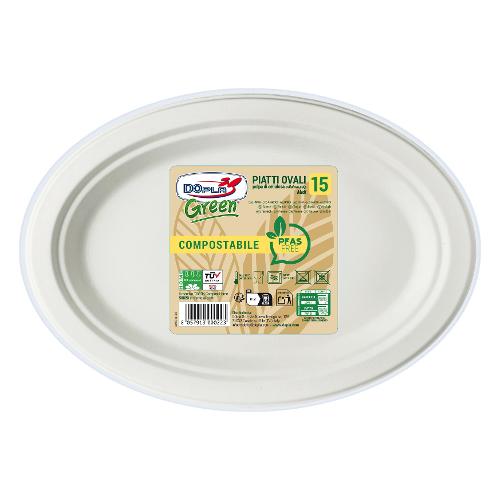 Dopla Set piatti piani monouso 15pz BIO GREEN 07776