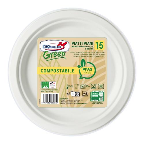 Dopla Set piatti piani monouso 15pz BIO GREEN 07901