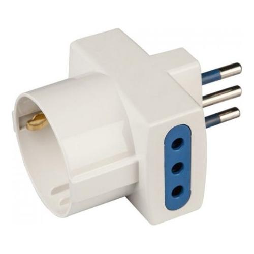Poly Pool Adattatore 2 prese 2P+T 10A e 1 presa  2P+T (std italiano 10A e tedesco 16A terra laterale) Bianco PP0467