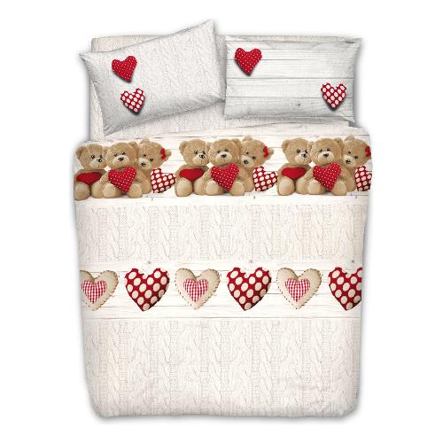 Savoltex Parure copripiumino due piazze PENSIERI Orsetti rosso