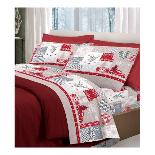 Savoltex Completo letto due piazze cotone PENSIERI Alpi rosso