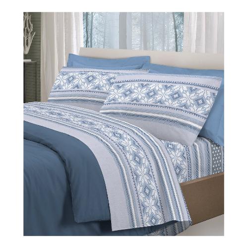 Savoltex Completo letto due piazze cotone PENSIERI Norvegia blu