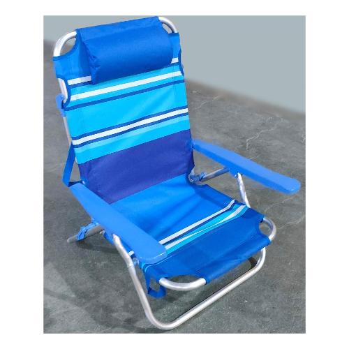 Amicasa Spiaggina alluminio con cuscinetto e rivestimento tessuto poliestere RIGATO Azzurra e Blu SH183