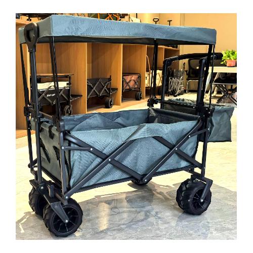 Amicasa Carrello spiaggia telescopico con parasole Deluxe Nero e Grigio