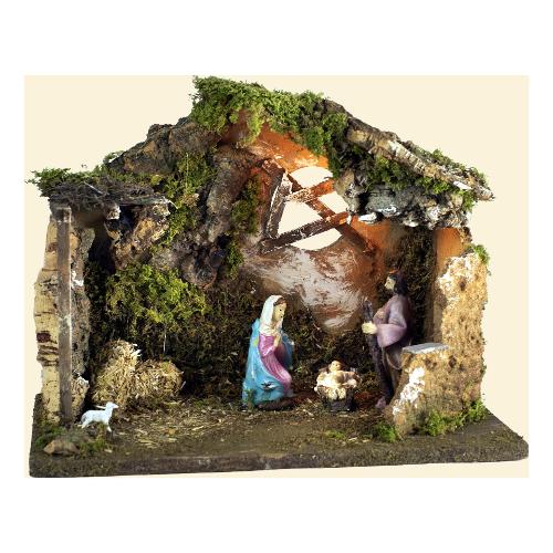 Rossi Rosa Natività con paesaggio e luci (33x18x24cm) Legno, Sughero, Muschio, Cartone 82443