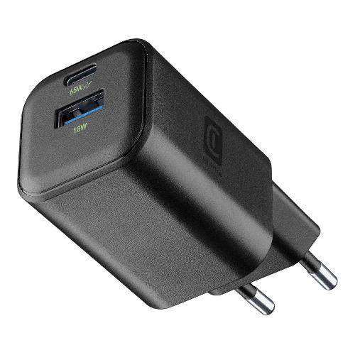 Cellular Line Caricabatterie USB Type-A, USB Type-C MULTI 65W GaN+ Black ACHGANENTRY2PD65WK