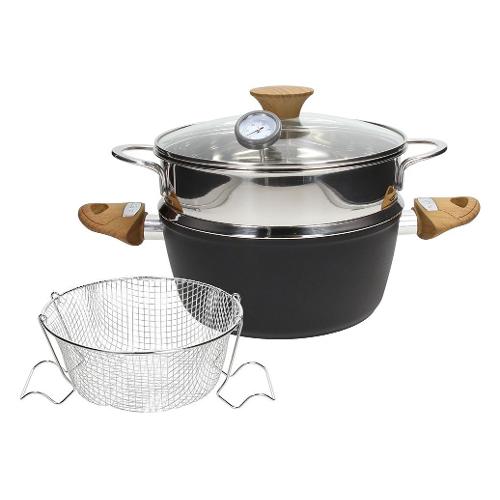 Tognana Friggitrice set multifunzione FriggiVapor (22cm) Alluminio antiaderente COUNTRY CHIC Nero V47914LBBDI