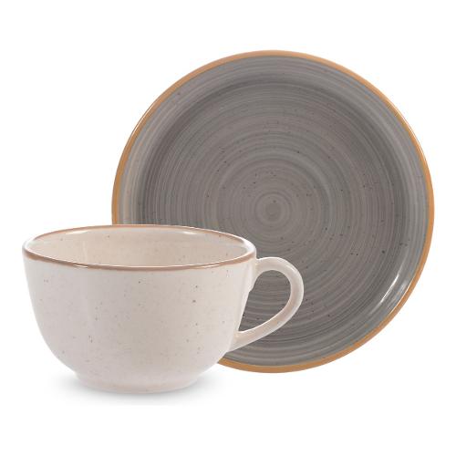 H&H Set tazzine caffè stoneware con piatto 4 pz (200ml) NORDIC Grigio 1491759