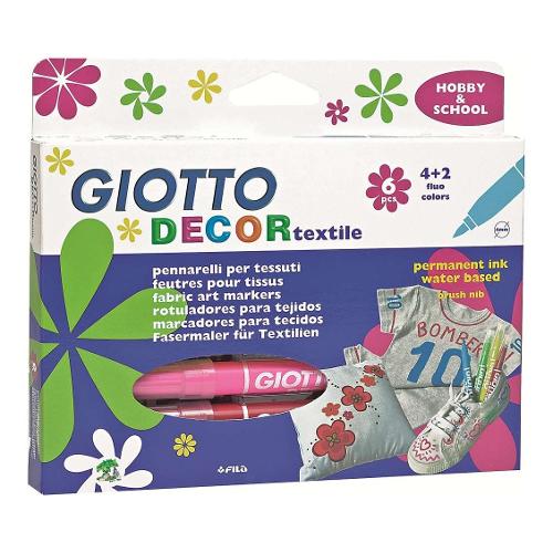 Fila Pennarelli decorativi per tessuti sezione tonda 6 pz tratto Maxi - 4,0 mm GIOTTO DECOR colori assortiti 494800