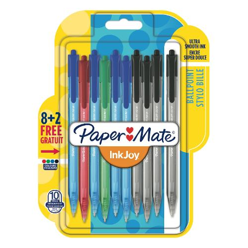 Paper Mate Set penne a sfera scatto 10 pz tratto Medio - 1,0 mm INKJOY 100RT Colori assortiti gel 1956357