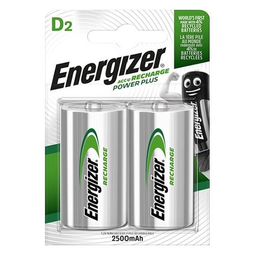Energizer Batteria Torcia D ricaricabile 2500mAh POWER PLUS 2pz