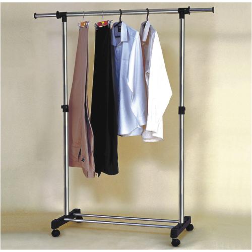 Amicasa Stand appendiabiti Estensibile con Ruote Cromo lucido (135x43x173 cm) GH 03