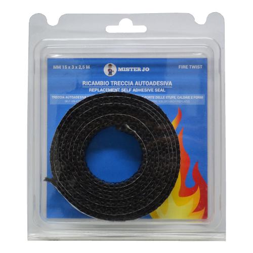 Mister Jo Guarnizione stufa (250x1,5cm) Treccia Autoadesiva FIRE TWIST Nero 6700 3