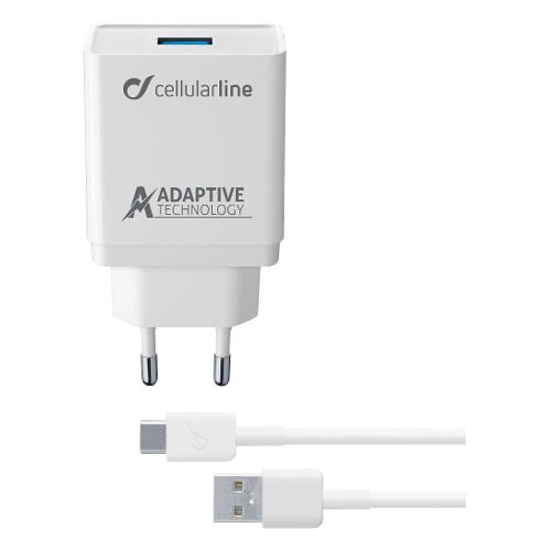 Cellular Line Caricabatterie USB Type-C, USB Type-A ADAPTIVE FAST CHARGER KIT 15W White ACHSMKIT15WTYCW