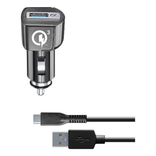 Cellular Line Caricabatterie accendisigari USB Type-C CAR CHARGER KIT 18W Qualcomm Black CBRHUKITQCTYCK