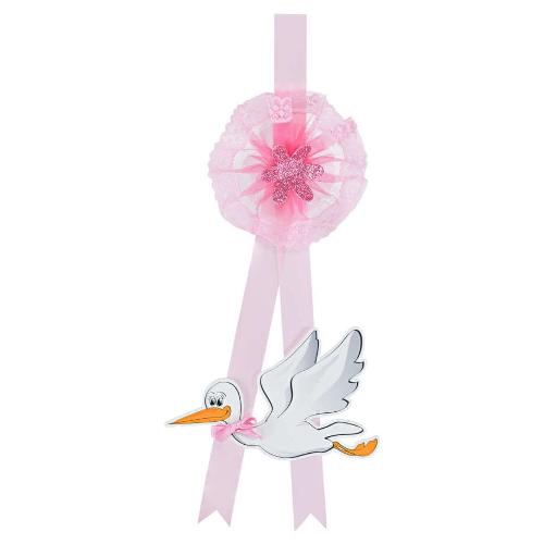 Baby Idea Fiocco nascita Cicogna piccola (20x40cm) Rosa FC CI P