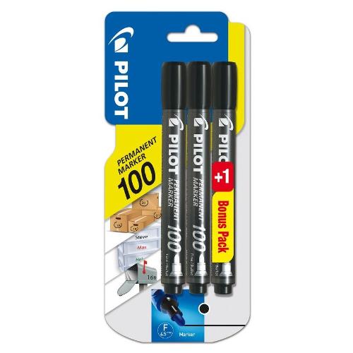 Pilot Set pennarelli indelebili 3 pz tratto Medio - 1,0 mm MARKER 100 Nero 3800045