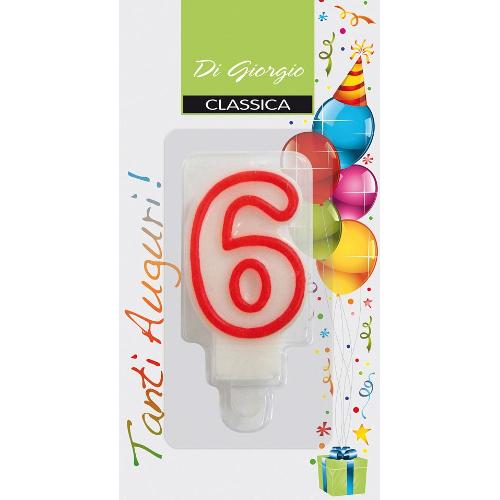 Cereria Di Giorgio Candela compleanno Nr. 6 (6,5cm) Bianco e Rosso 54120 66