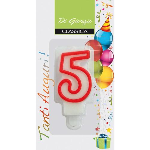 Cereria Di Giorgio Candela compleanno Nr. 5 (6,5cm) Bianco e Rosso 54120 65