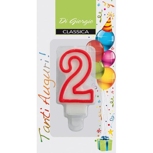 Cereria Di Giorgio Candela compleanno Nr. 2 (6,5cm) Bianco e Rosso 54120 62