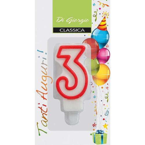 Cereria Di Giorgio Candela compleanno Nr. 3 (6,5cm) Bianco e Rosso 54120 63