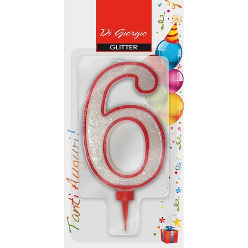 Cereria Di Giorgio Candela compleanno Nr. 6 (11cm) Bianco e Rosso 58170 66