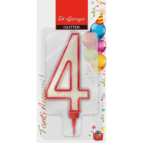 Cereria Di Giorgio Candela compleanno Nr. 4 (11cm) Bianco e Rosso 58170 64