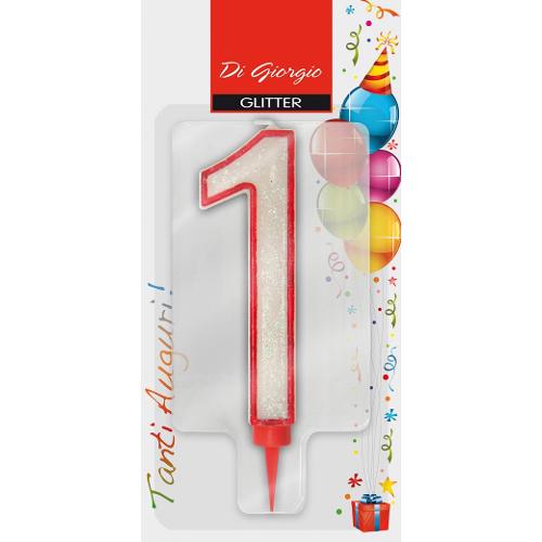 Cereria Di Giorgio Candela compleanno Nr. 1 (11cm) Bianco e Rosso 58170 61