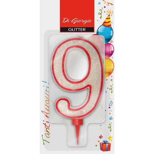 Cereria Di Giorgio Candela compleanno Nr. 9 (11cm) Bianco e Rosso 58170 69