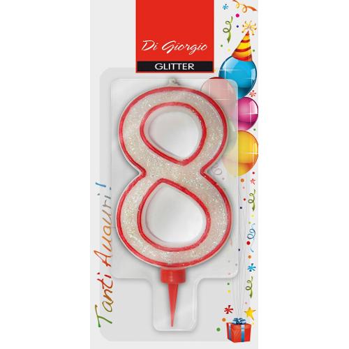 Cereria Di Giorgio Candela compleanno Nr. 8 (11cm) Bianco e Rosso 58170 68