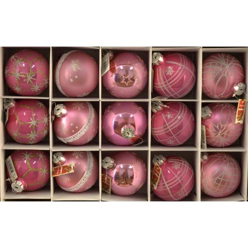 Amicasa Pallina albero Natale (1pz-8cm) Vetro Sfera Rosa Decor Assortito Art.75