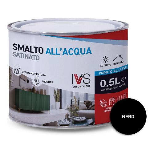 Ivs Smalto acqua satinato inodore nero barattolo 500 ml FH2015K00802CO