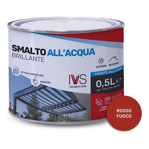 Ivs Smalto acqua satinato inodore rosso fuoco ral 3000 barattolo 500 ml FH2015R03000CO