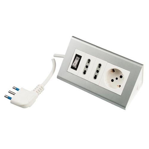Poly Pool Multipresa tavolo 3 uscite con interruttore 10/16A Bianco e Argento PP2590