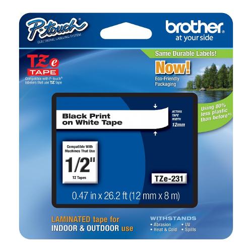 Nastro compatibile per Etichettatrice Brother 12mm x 8metri (nero su BIANCO)